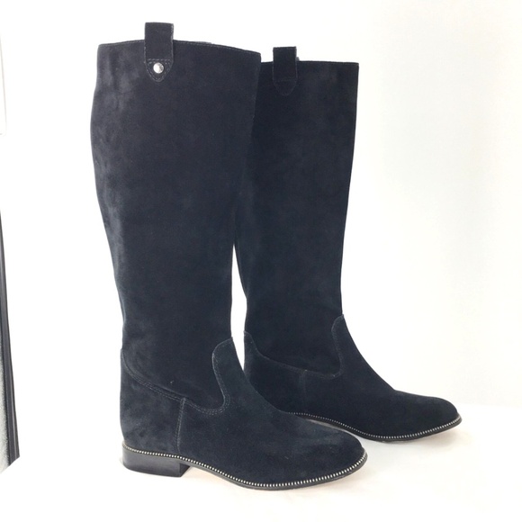 Michael Kors Womens Boot Suede Knee High Studded Black Pull On Riding Sz 7.5 - Picture 1 of 16